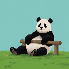 Relaxing Panda on a Bench - A Peaceful Moment in the Meadow.