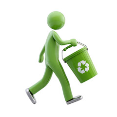 Green Figure with Recycling Bin