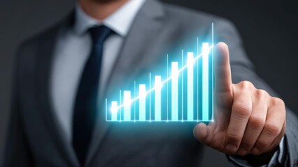 Businessman growth chart digital technology success hand suit finance investment data analysis futuristic progress increase graph finger corporate professional marketing economy innovation pointing - Powered by Adobe