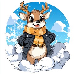 Cute Reindeer in Winter Wonderland.