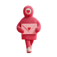 Heartfelt Delivery Pink Character Holding a Love Letter