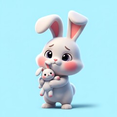 Cute white bunny cuddling toy, adorable Easter pet with big eyes, perfect for springtime cards and cheerful designs, sweet and innocent, baby's first friend