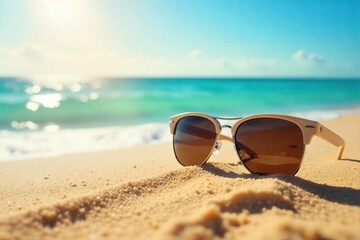 Vintage Sunglasses Resting on a Sunny Beach Summer Vacation & Travel Photography