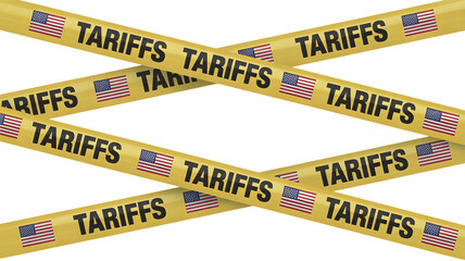 United States trade war alert with tariffs caution tape design concept