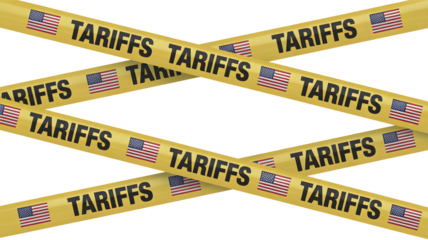 United States trade war alert with tariffs caution tape design concept