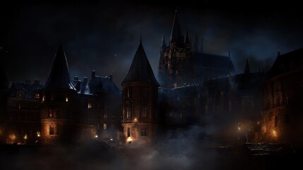 Misty Night Castle Town