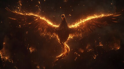 Fiery phoenix soaring through flames