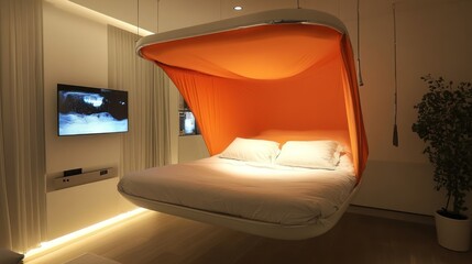 Futuristic Floating Bed in Modern Room