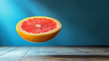 Grapefruit slice in mid-air