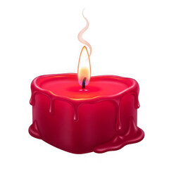 Red heart shaped candle with flame isolated on transparent background