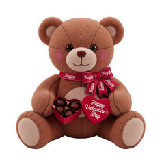 Cute teddy bear with valentine s day chocolates isolated on transparent background