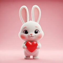Adorable bunny holding a heart on pink background brings love and joy for Valentine's Day promotions or heartwarming children's content