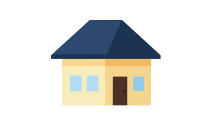 Simple cartoon house illustration with a blue roof and yellow walls isolated on a white background.