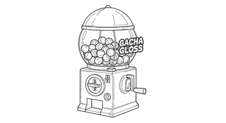 Gacha Gloss Machine Illustration - A Nostalgic Black and White Design.