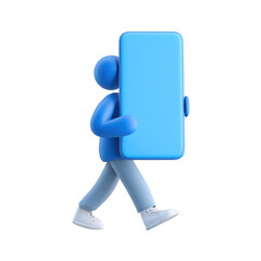 Simplistic Blue Character Carrying Giant Smartphone