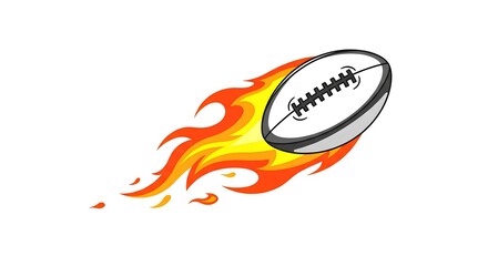 An American football with exaggerated flames trailing behind it suggests speed and intensity. 