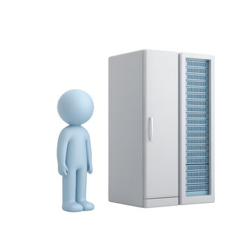 3D Figure Standing Beside a Refrigerator