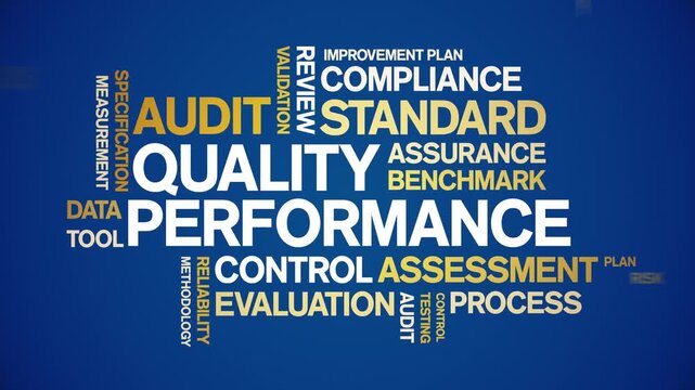 Quality Performance animated word cloud-text design animation tag kinetic typography seamless loop.