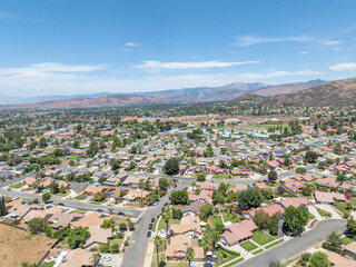 Aerial view of of house in Yucaipa city, in San Bernardino County, California, United States. High quality photo