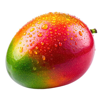 Vibrant, wet mango with gradients from green to red on black backdrop