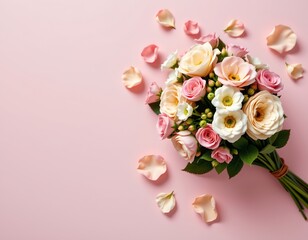 Pastel Flower Bouquet Light Pink Background