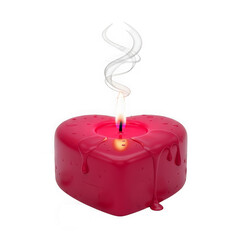 Red heart shaped candle with smoke isolated on transparent background