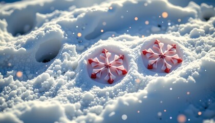 Snowflake Shapes Snowy Landscape with Sparkling Lights