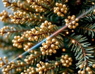 Goldfinished Conifer Branch with Sparkling Needles