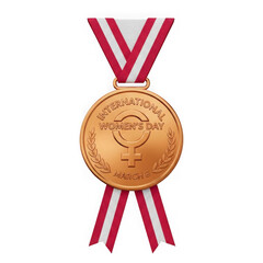 Gold medal with red and white ribbon isolated on transparent background