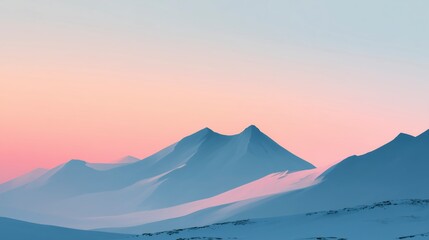 Winter Mountain Landscape Illustration with Snowy Peaks and Soft Cold Sky Gradient