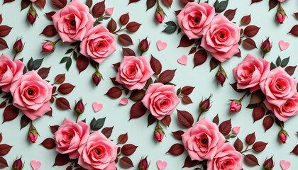 Soft Pink Rose Pattern with Green Dots Background