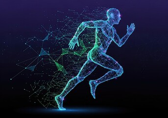 Running Man Network Connection — Abstract Polygonal Vector Illustration of Digital Motion and Technology