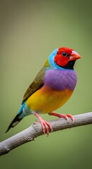 Obraz premium Colorful Gouldian Finch Perched on a Branch in Natural Light.