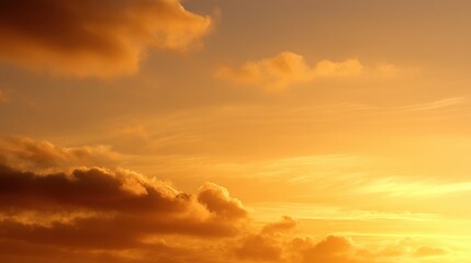 A stunning sunset with vibrant orange and yellow hues illuminating the clouds, creating a serene and picturesque sky.