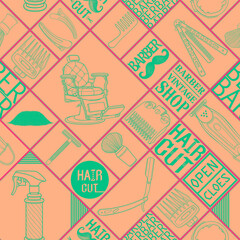 Seamless barber tools shop icon set logo illustration sign for pattern and blackground.pattern	
