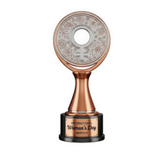 Golden trophy with circular emblem isolated on transparent background