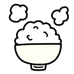 手描き線画のシンプルで可愛い山盛りご飯のイラスト
