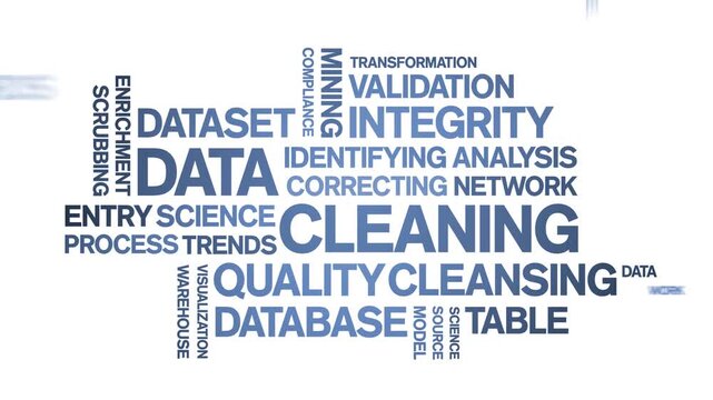 Data Cleaning animated word cloud-text design animation tag kinetic typography seamless loop.