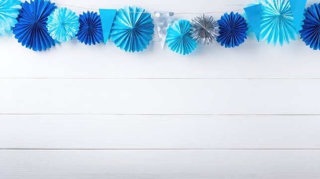 memorable. Celebration concept with blue decorative elements on a white wooden background. tutorial guides, club newsletters, designed for sports & leisure club marketing, used by product marketers.