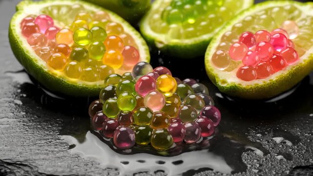 Arrangement of Caviar Limes Displaying Colorful Pulp Vesicles