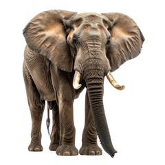 Obraz premium Majestic African elephant standing, tusks visible, against black background