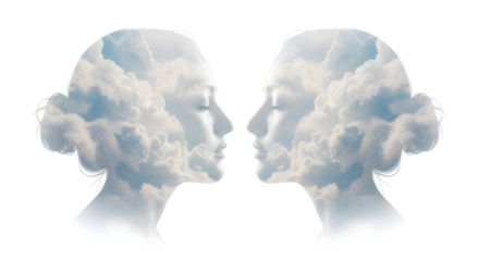 Dreamy Minds Concept Female Profile Clouds Serene Imagination Abstract Art