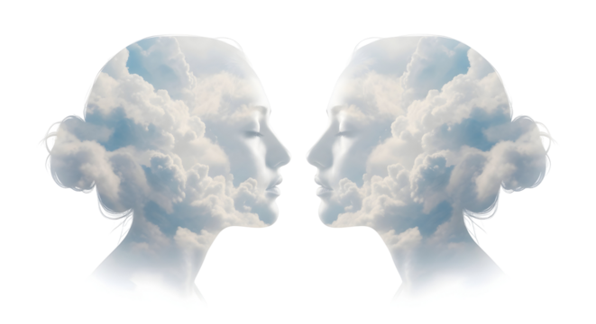 Dreamy Minds Concept Female Profile Clouds Serene Imagination Abstract Art