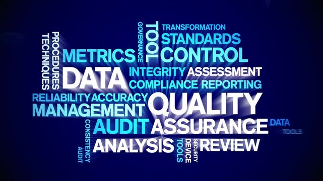 Data Quality animated word cloud-text design animation tag kinetic typography seamless loop.
