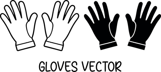 work gloves silhouette vector, rubber hand gloves line art vector, gloves outline, gloves black icon, gloves symbol