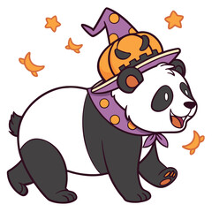 Spooky Fun colored Giant Panda with a Playful touch, placed in a Halloween theme