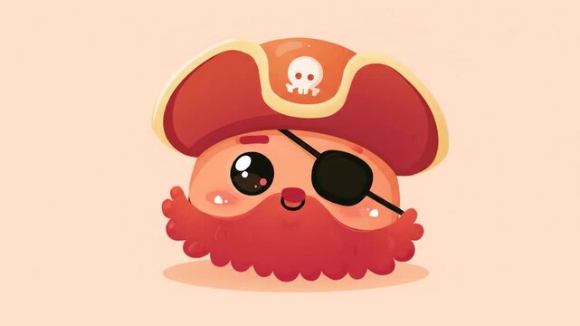 Cartoon pirate character with red beard and eye patch on light background