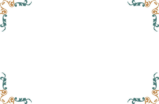 Vintage Ornate Rectangular Decorative Frame Border - Green and Gold Scrollwork Design. 1080