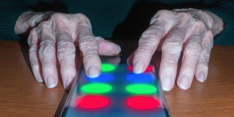 Authentic Senior Woman Using Modern Banking App with Large Text Interface High-Quality Tech Accessibility for Retirement Security and Financial Planning