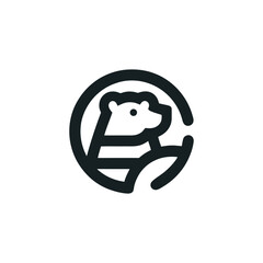 Circular Bear Logo Design Modern Monoline Emblem